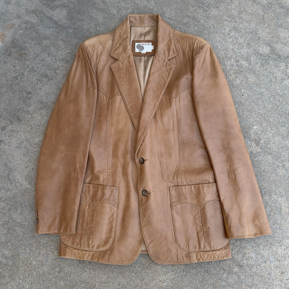 Vintage‎ Silton Jacket Men's 42 Brown Tan Leather Sport Coat Jacket Western 70s